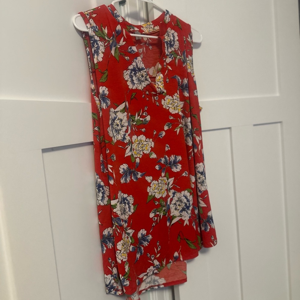 Honeyme Red Floral Sleeveless Top